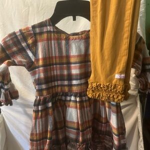 Ruffle Butts Plaid Dress with Mustard Accents 0001